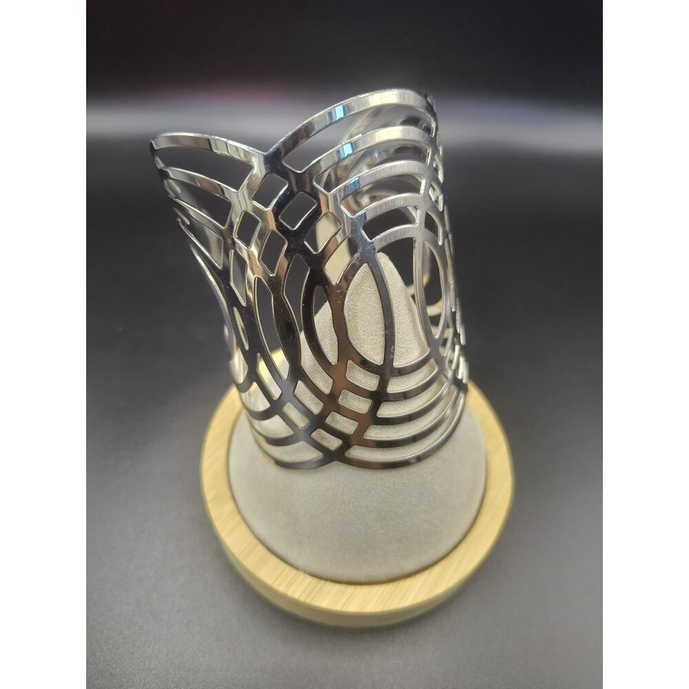 Modern Geometric Silver Cuff Bracelet - Sculptural Statement Bracelet